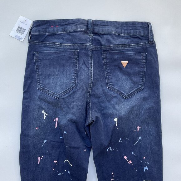 Guess Women’s High Rise Skinny Jeans Painted Splitter Details In Blue Size 28 - Picture 7 of 13